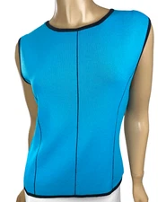 Finity Blue Knit w/ Black Trim Sleeveless Top Size L Rayon/Nylon