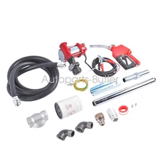 Red Heavy Duty Fuel Transfer Pump 12V 15GPM w/ Automatic Nozzle & Hose for Truck