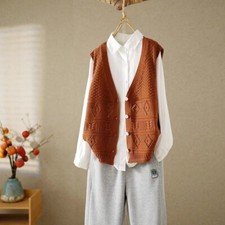Lady Knitted Vest Waistcoat Sweater Jumper Cardigan Tank Top V Neck Casual