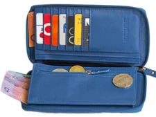 Zip Around Women Wallet♡Clutch Purse♡Fits Mobile Phone inside♡Real Leather-BLUE