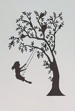 Schablone für Wände-Airbrush-Basteln-Vintage-Shabby-Baum-Mädchen-Schaukel # 1391