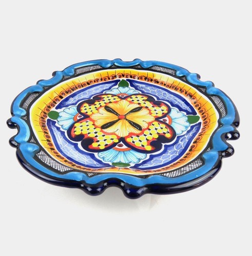 Las Maravillas Trutero Talavera Mexican Decorative BLUE Floral Geometric Plate - Picture 4 of 5