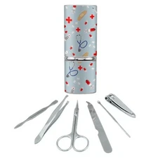 Nurse Doctor Pattern Healthcare Manicure Pedicure Grooming Travel Kit