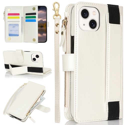 For iPhone 16 15 14 13 Pro Max XR X SE Leather Zip Wallet Strap Case Flip Cover - Picture 12 of 45