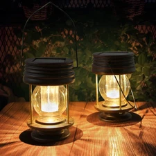 2 Packs Outdoor Solar Lantern Hanging Light Led Garden Lamp Patio Pillar Candle