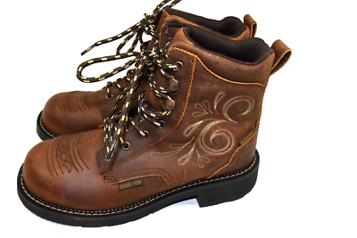 Justin Workboots Brown Leather Composite Toe Western Work Boots Size 9B Justin Wyoming Worker II #WK632 Men main image 4