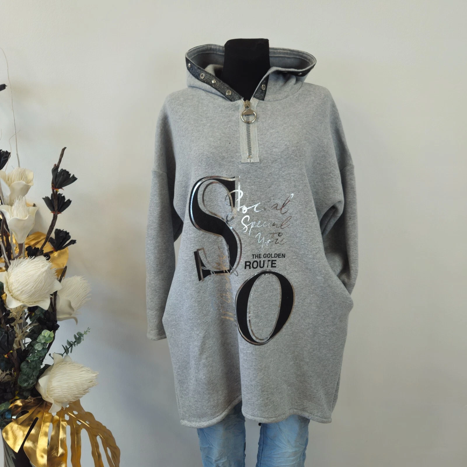 SACAI Felpa Italy Hoodi Spessa Maglione Lungo Taglia 38 40 42 Grigio