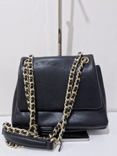 M&S Black Leather Chain Crossbody Bag with Gold Hardware Classic Flap Style