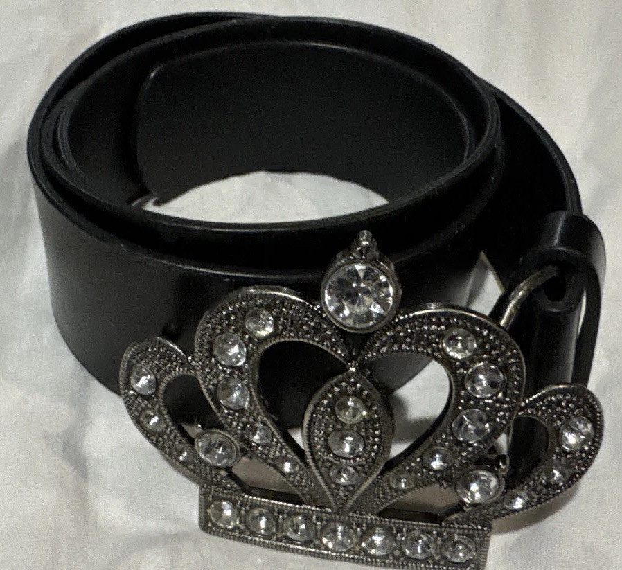 Ladies Beautiful Black Crown Jewel Buckle Head Belt New Crown Jewel Championship Belt 2MM in black | eBay main image 3