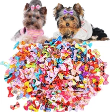 100PCS Cute Puppy Dog Small Bowknot Hair Bows,Yorkie Doggie Bows with Rubber Ban