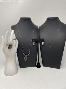 Silver Stamped/Unstamped Chain-Pendant-Bracelet-Earrings-Ring (5 Pcs) 30.2gr