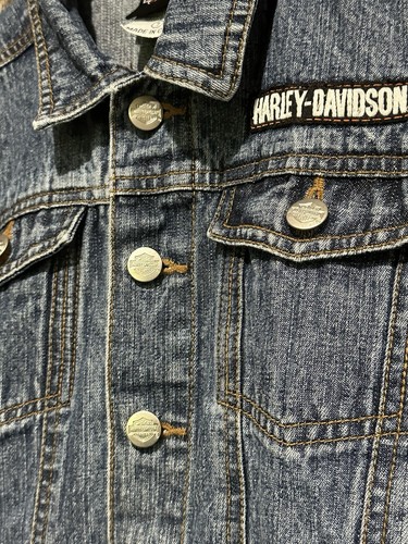 Harley-Davidson Denim Jean Jacket Youth 7 Blue Long Sleeve Ramie & Cotton - Picture 8 of 16