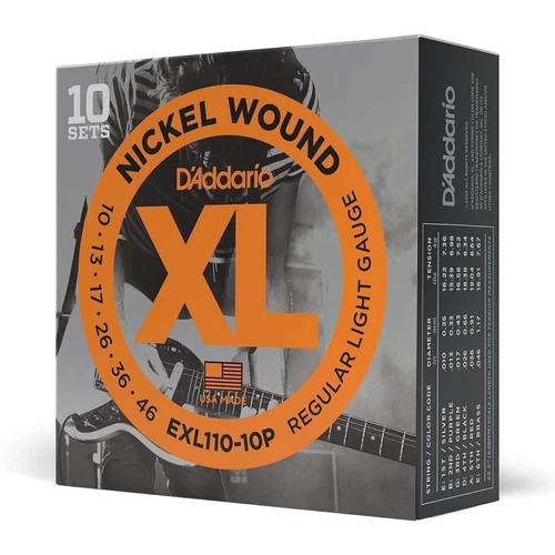 D'Addario XL Nickel Wound Electric Guitar Strings, 10-pack, Regular Light...