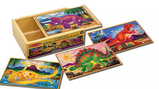 Melissa  Doug Wooden Jigsaw Puzzles in Box Dinosaurs Four 12-Piece Puzzles NEW