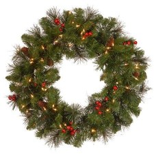 National Tree Company 24" Crestwood Spruce Wreath Cones Berries 50 Clear Lights