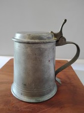 Antique German Pewter Tankard Lidded Stein Flagon Block Zinn 1820 Angel Marks