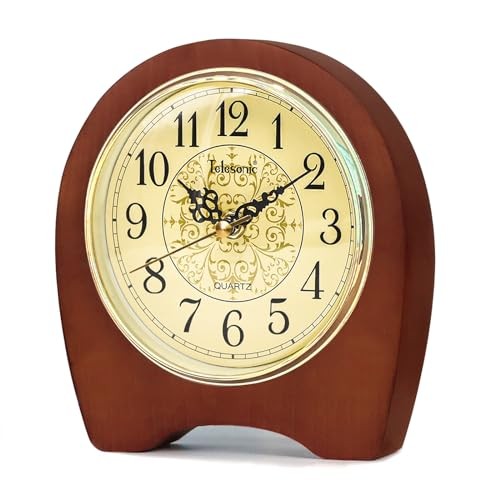 Desk Clock, Wooden Silent Table Clock, Battery Operated Vintage Clock Home - Picture 2 of 7
