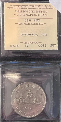 Canada 1935 $1 Silver (.800) Graded EF40 (XF40) by ICCS RARE!! Dbl Voyageur!