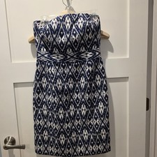 Banana Republic Womens Blue/White Strapless Pencil Dress 4 Aztec Party Elegant 
