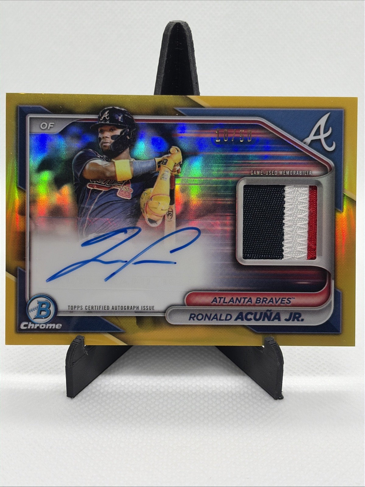 2024 Bowman Chrome Ronald Acuna Jr. Game Used Patch Auto Gold Refractor  /50
