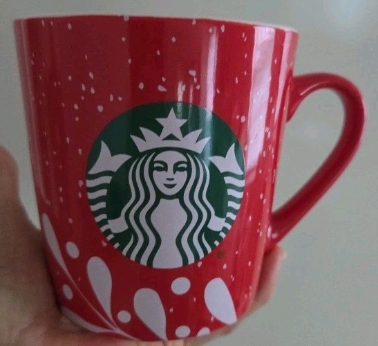 Starbucks Holiday Christmas Red Snowflake Snow Coffee Mug Cup 18 oz