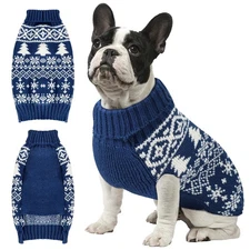 Christmas Dog Sweater Turtleneck Double Knit Warm Pet Shirt Blue Large Holiday P
