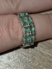 Sterling Silver Double Row Natural Emerald Ring