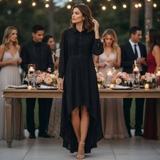 Women's Shani Black Lace Trim Midi Dress Pleated Career Party Cocktail-Size 12