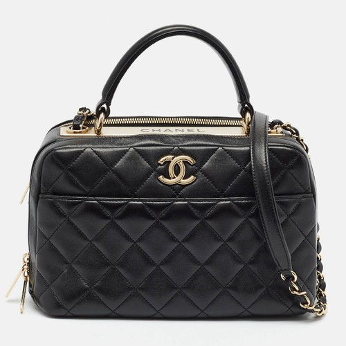Chanel Trendy CC Medium Black Quilted Leather Bowling Bag