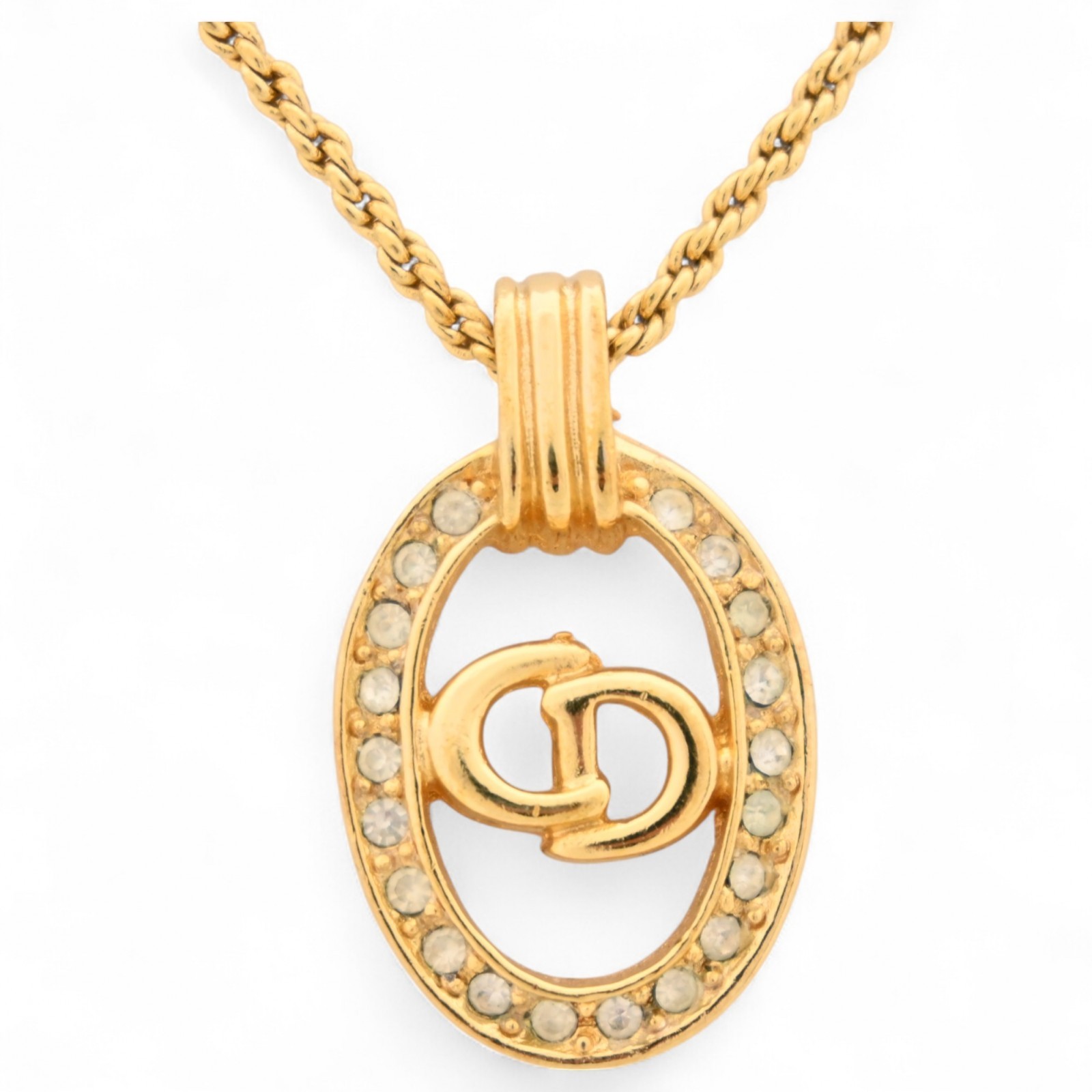 Christian Dior rhinestone logo necklace di8909gr in gold