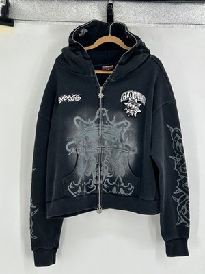 Glo Gang Graphic Print Full Zip Hoodie Black Gray Men's XL- Read Description