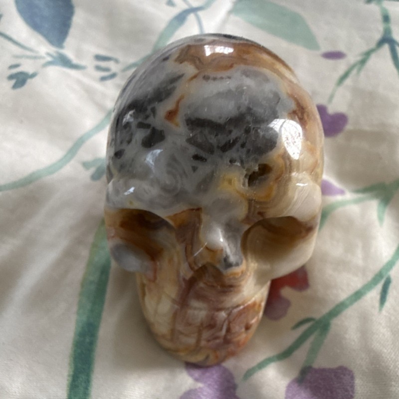 Polished Multicolor Agate Crystal Skull Stone Carving Decorative Healing Mineral