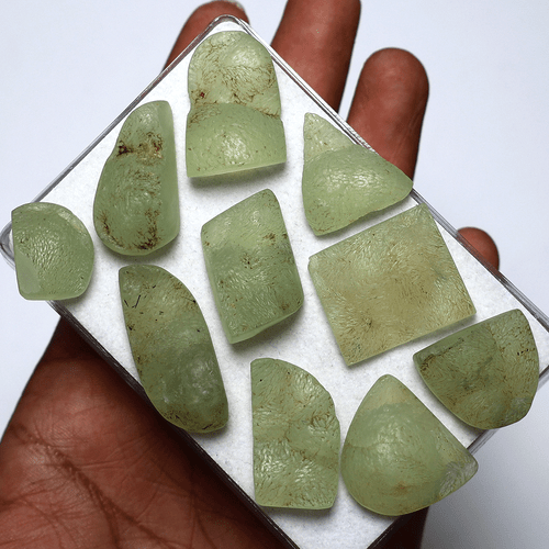 10 PC Natural Botryoidal Prehnite Raw Surface 16mm-30mm Druzy Cabochon Gemstones - Picture 8 of 11