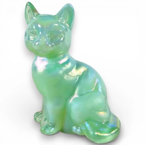 Fenton Art Glass Cat Figurine Light Green Pastel Iridescent