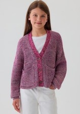 NWT Gap Kids Size XL Pink Multi V Neck 4 Button Chunky Cardigan Patch Pockets