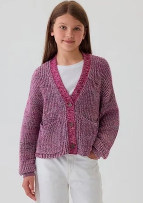 NWT Gap Kids Size XL Pink Multi V Neck 4 Button Chunky Cardigan Patch Pockets - Image 1 of 4