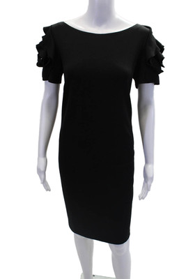 Pietro Brunelli Womens Back Zip Scoop Neck Knit Sheath Dress Black Size Medium