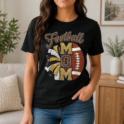 Football Mom Shirt Women s Game Day Cheer Sports Black Graphic Tee