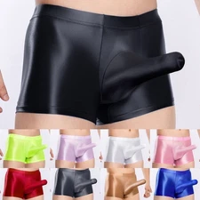 Mens Underwear Boxer Underpants Low Rise Sheer Oil Shiny Glossy Big Pouch Style