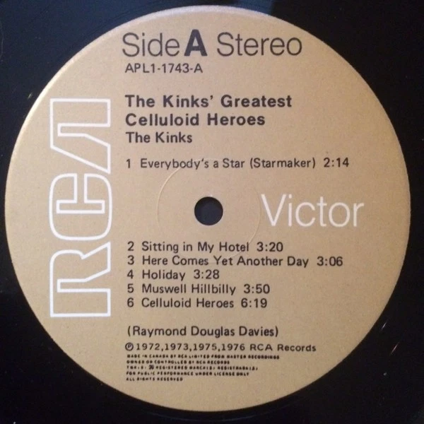 The Kinks - Celluloid Heroes - The Kinks' Greatest-1976 (VG+/[VG+) - "Vinyl Reco - Image 3 of 4