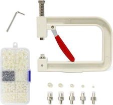 Pearl Setting Machine, Pearl Hand Press Tools with White Pearl Beads, Rivet S...