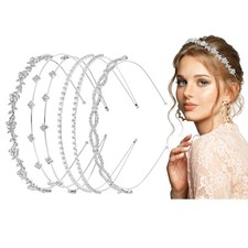 4 Pcs Women  s Silver Headbands, Bridal Rhinestone Headband, Crystal Headpiece