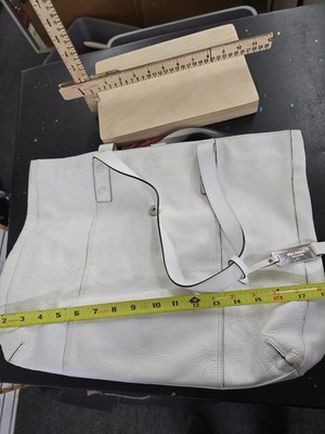 Picard White Leather Tote Bag With Paisley Interior Top Zipper Dual Handles & Re