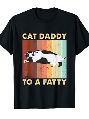 Retro Chonk Cat Dad T-Shirt - Funny ''Cat Daddy to a Fatty'' Slogan
