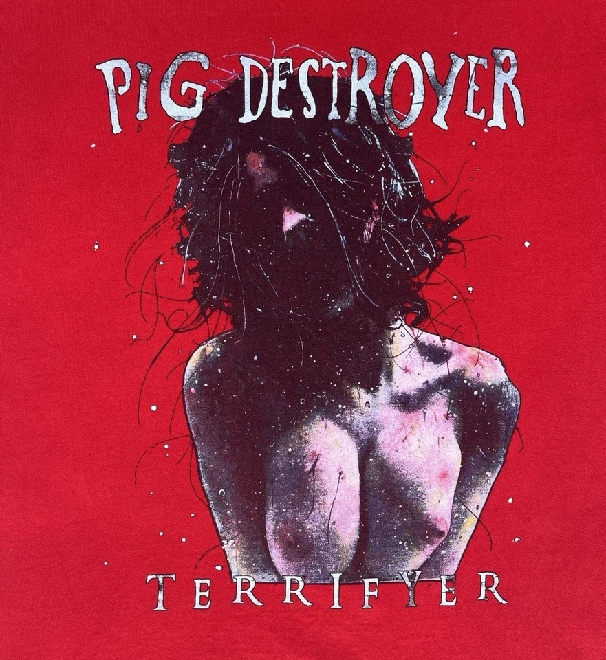 Vintage 2000’s Pig Destroyer Terrifyer Red Grindcore Sludge Metal Band Shirt Med - Image 2 of 3