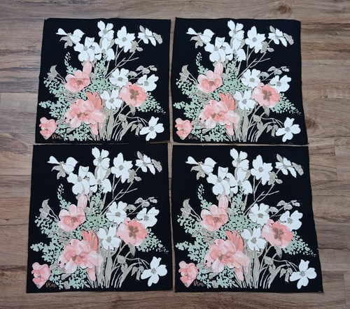 Vintage Vera Neumann Dogwood Floral Napkins 4 Black Peach Cotton 16" - Picture 15 of 15
