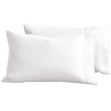 100 French Linen Pillowcases Set of 2 - White 20"x30" Cooling, Soft, Durable,