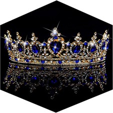 TOBATOBA Blue Crown and Tiaras for Women, Crystal Royal Queen 2.5" x 6",