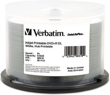 Verbatim DVD R DualLayer RecordableDisc Inkjet Printable 50PkSpindle 98319 8.5GB