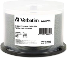 Verbatim DVD+R DualLayer RecordableDisc Inkjet Printable 50PkSpindle 98319 8.5GB